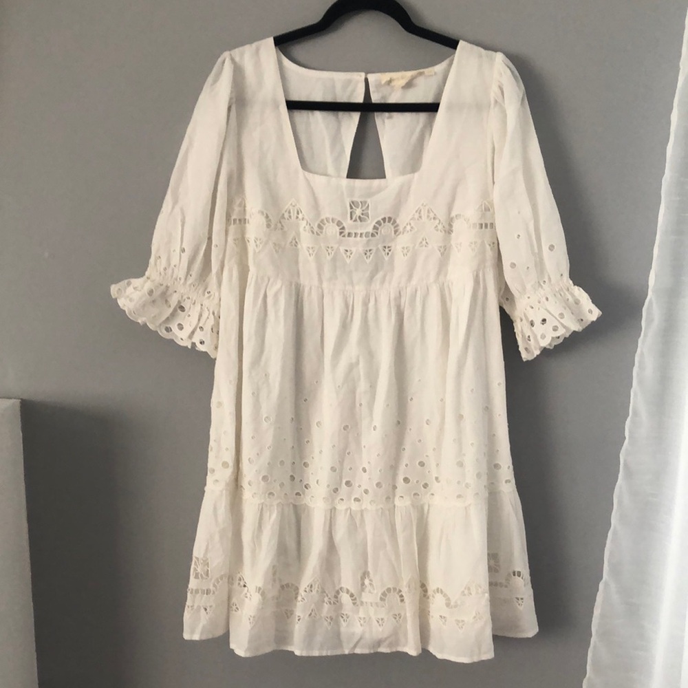 Anthropologie White Eyelet Puff-Sleeve Mini Dress - Picture 3 of 7